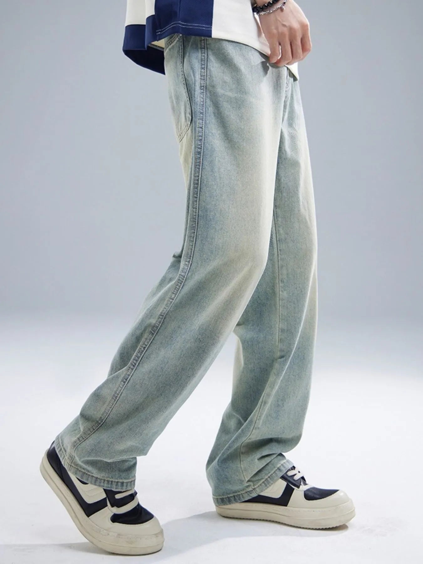 Men's Washed Straight Leg Jeans - Fashorio