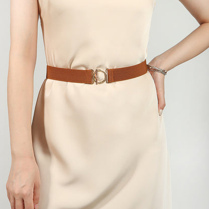 Toggle Clasp Elastic Belt Caramel One Size - Fashorio