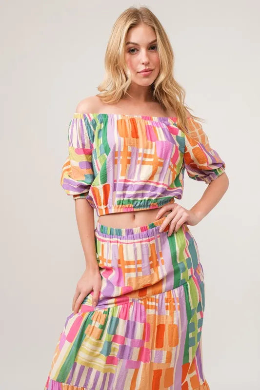 And The Why Asymmetric Geo Printed Tiered Maxi Skirt - Fashorio