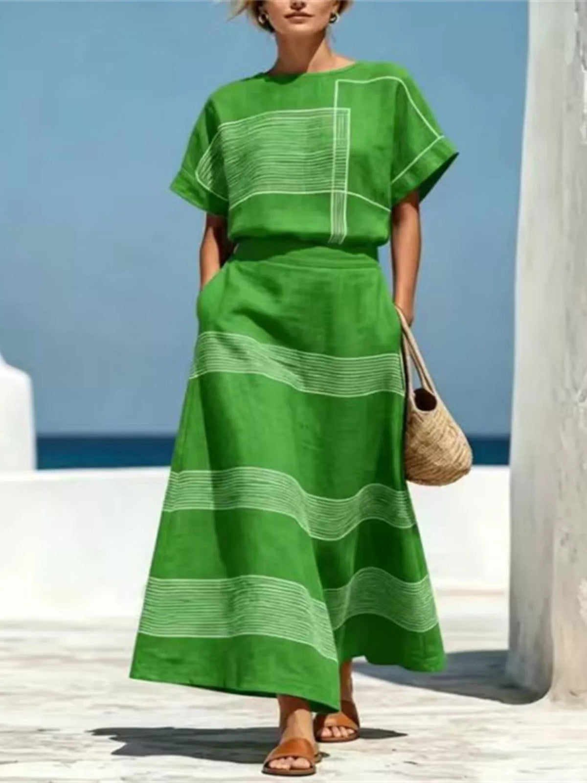 Long striped skirt shown full length