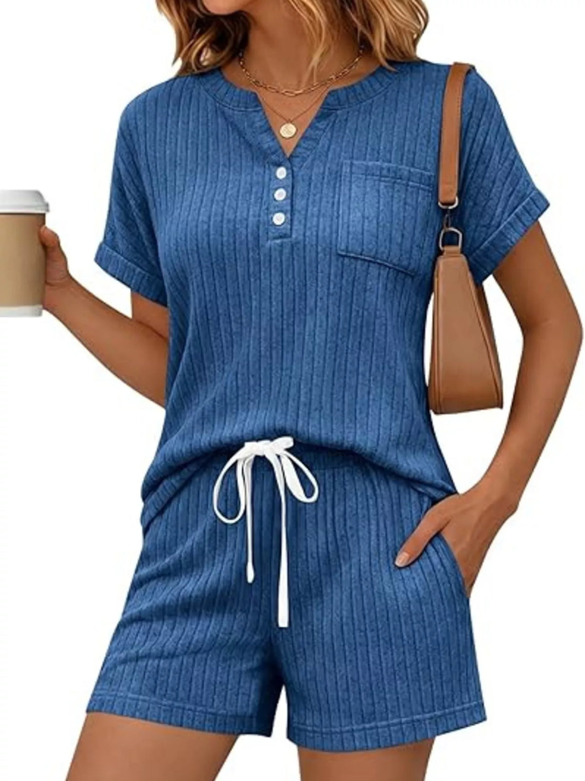 Ribbed Knit Tee and Shorts Two Piece Set, view 14