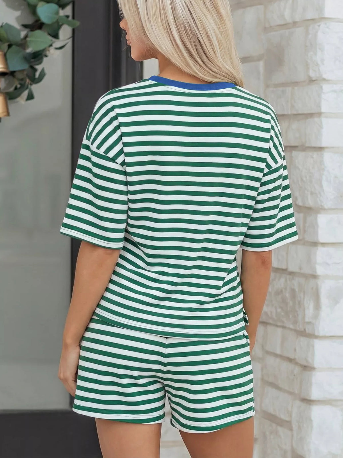 Striped boxy tee and matching shorts coordinated set
