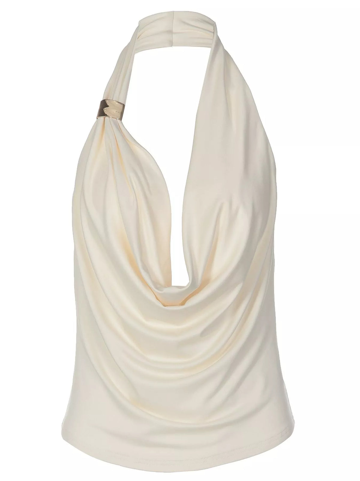Bare back view of the apricot halter neck tank top