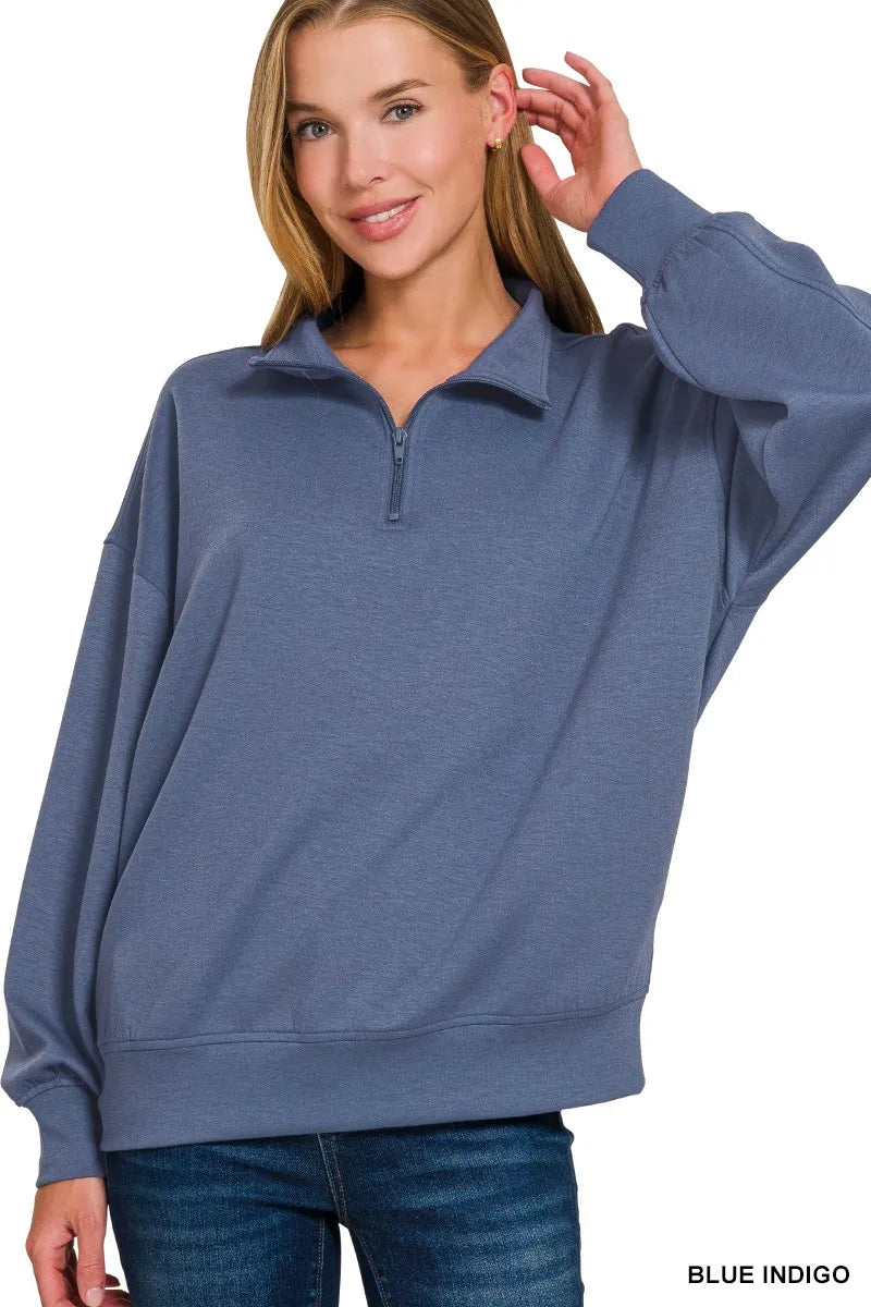 Zenana Scuba Quarter-Zip Sweatshirt - Fashorio