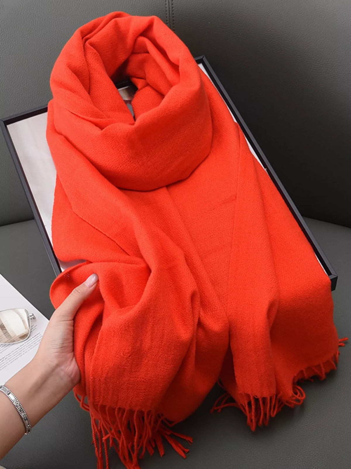 Solid color fringe scarf color option eleven