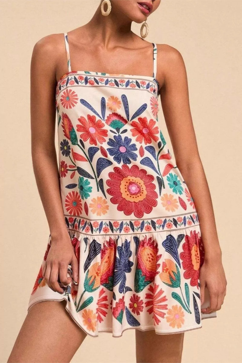 Plus size floral ruffle sleeveless mini dress front view