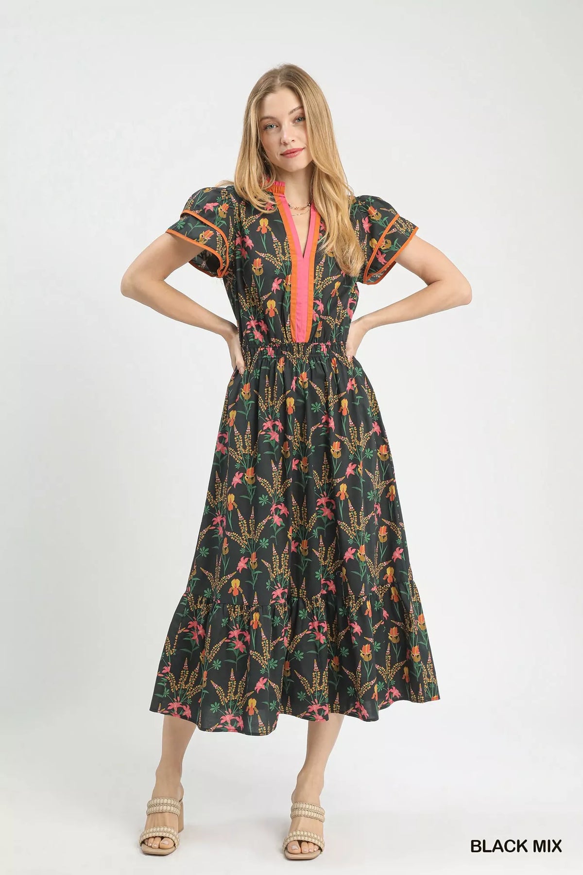 Floral Print Midi Dress in Black detail