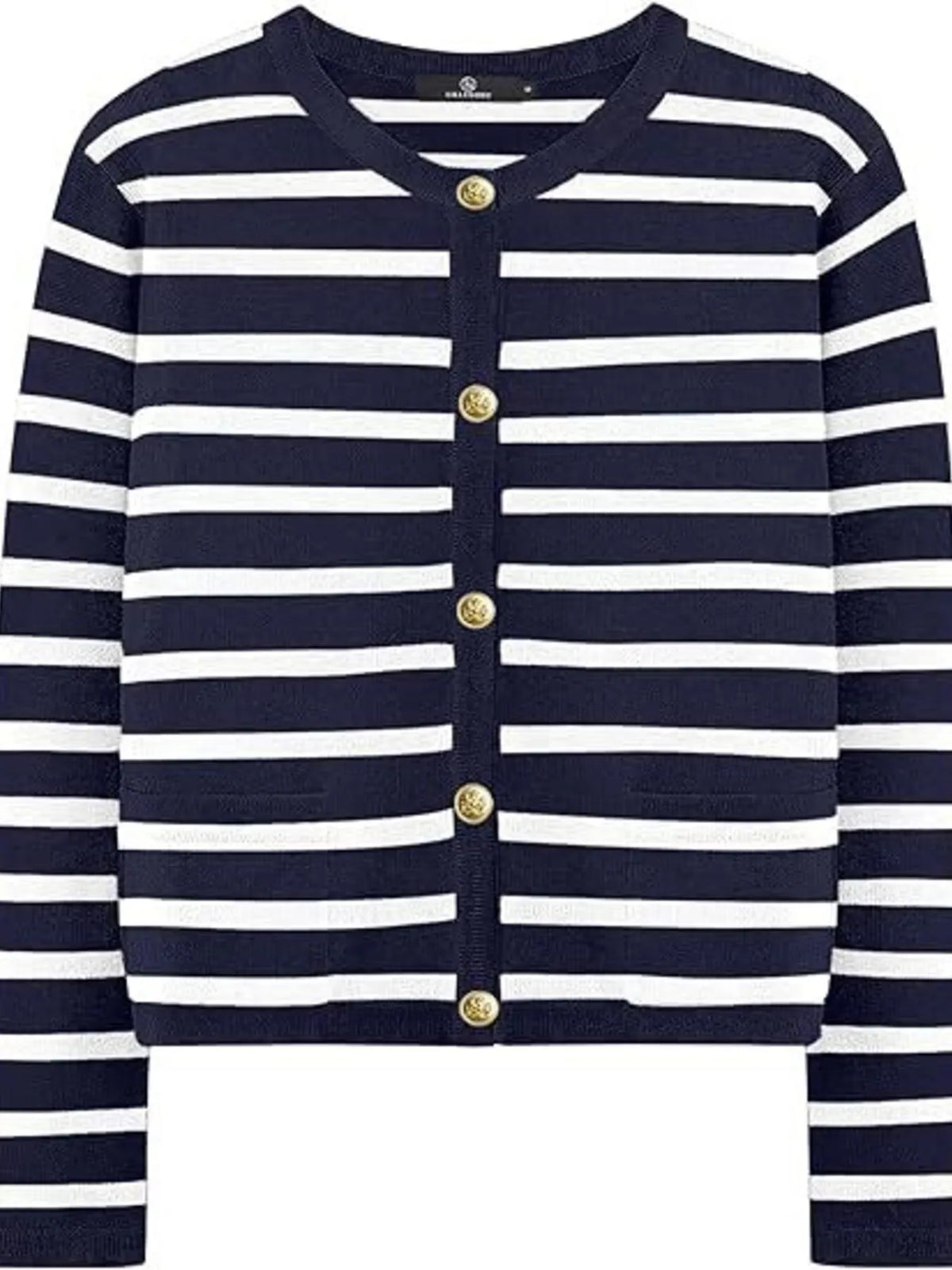 striped button up cardigan full length view
