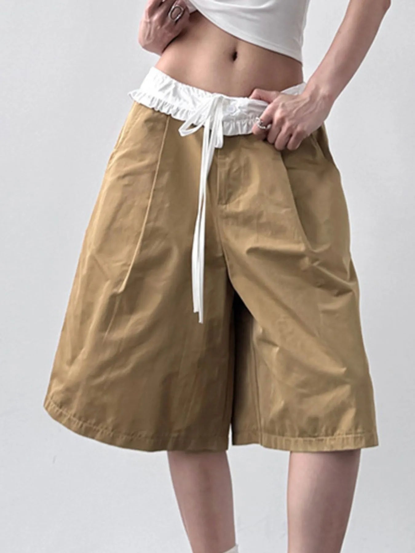 Contrast Waistband Wide-Leg Shorts - Fashorio
