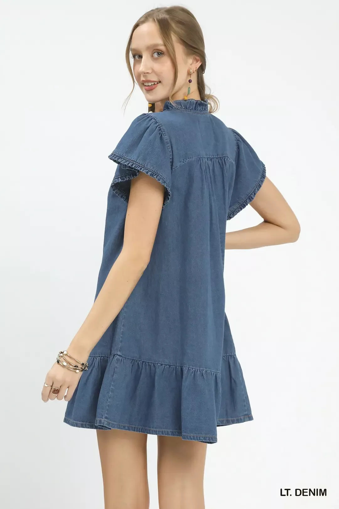 Ruffled Washed Denim Dress side view