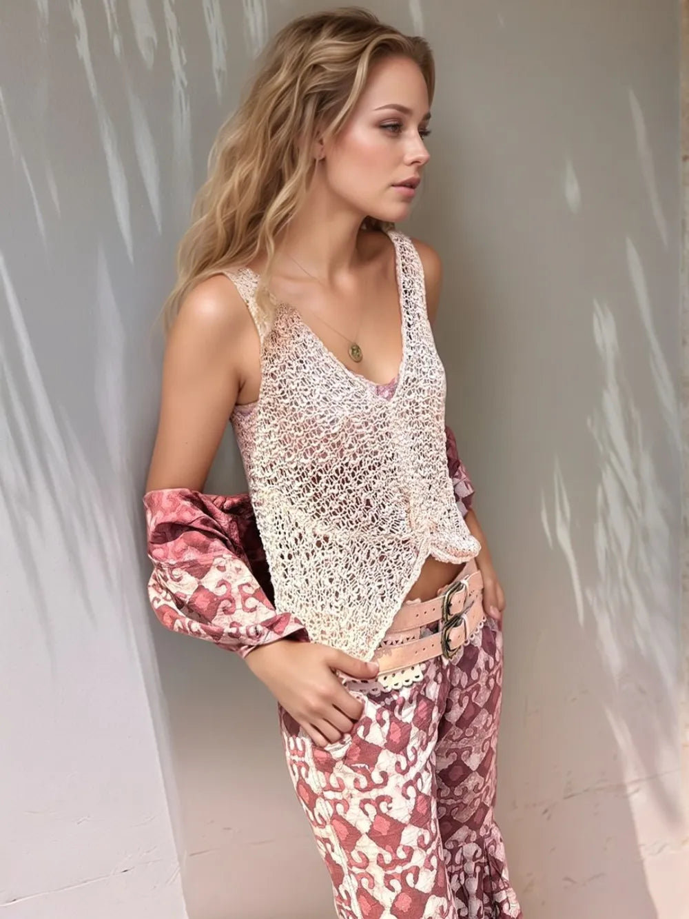 Sheer crochet tank top side view