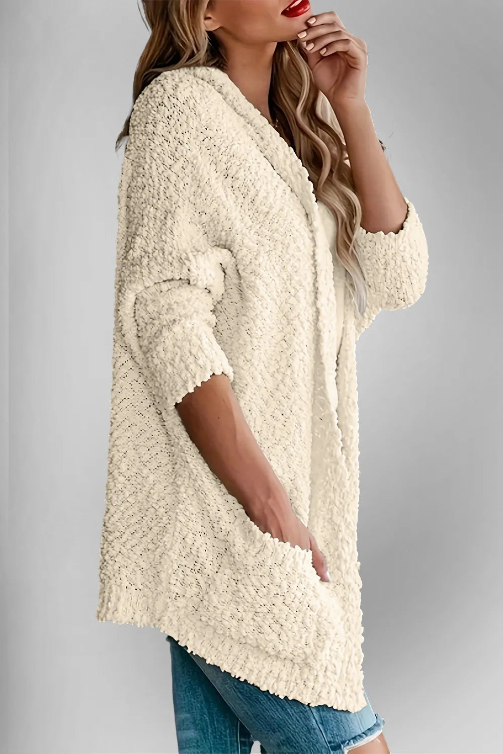 Double Take Pocketed Open Front Long Sleeve Cardigan - Fashorio