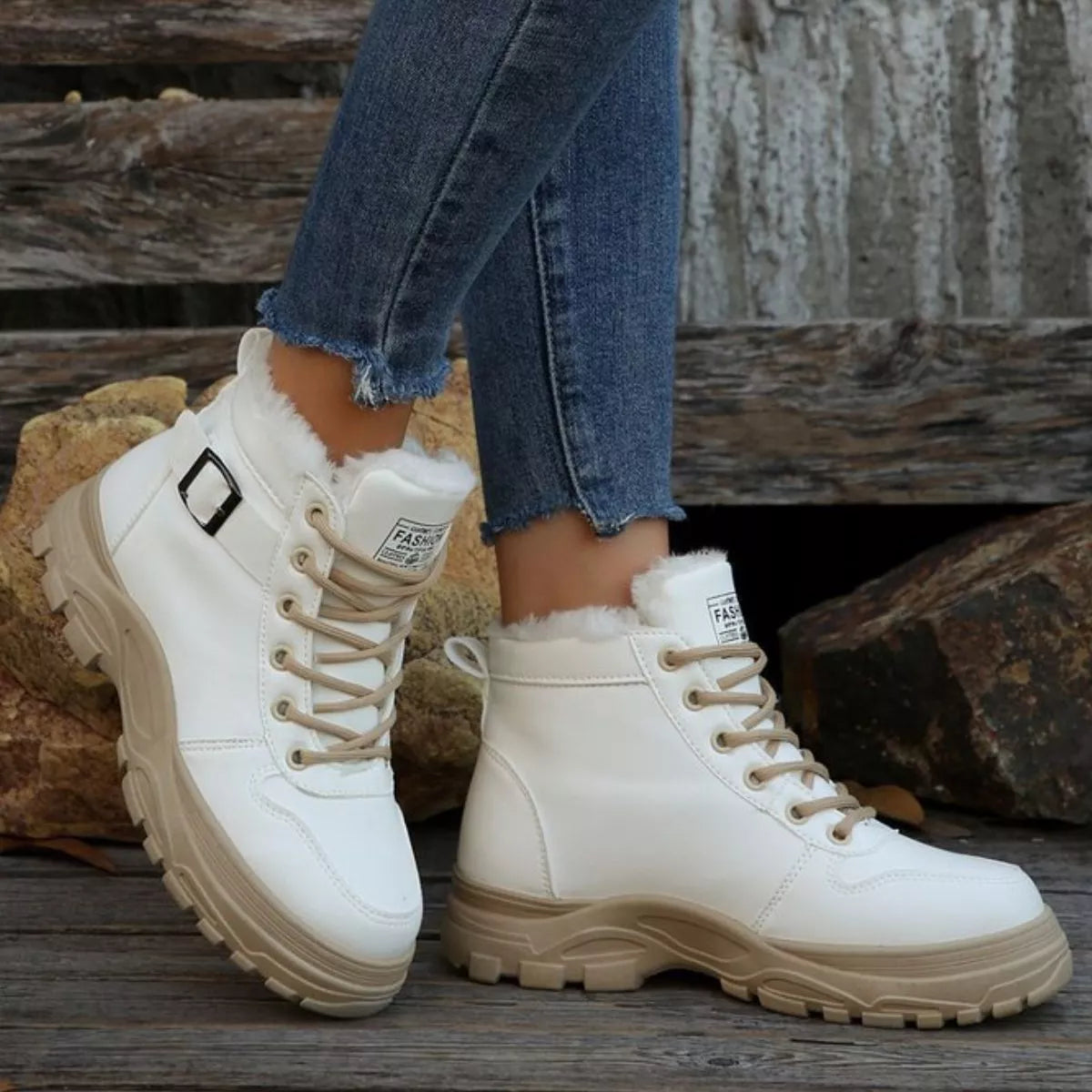 Warm lined buckle ankle boots side profile