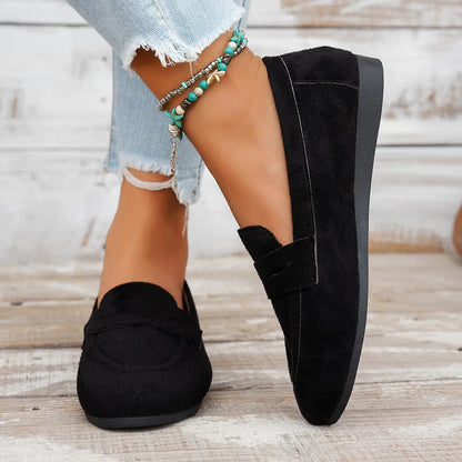 Round Toe Slip-Ons Black - Fashorio