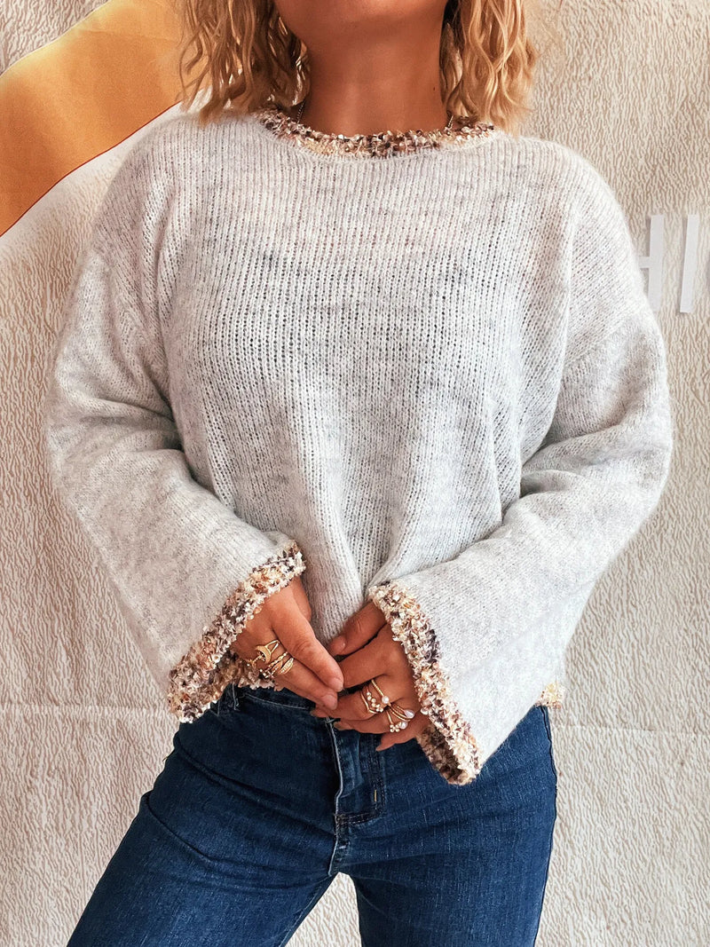cropped round neck long sleeve sweater front view