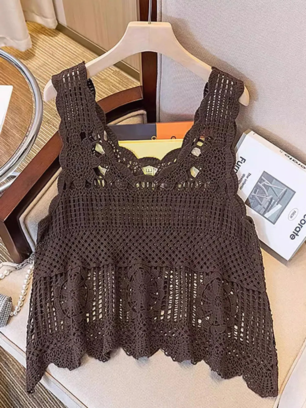 Openwork tank top in deep purple