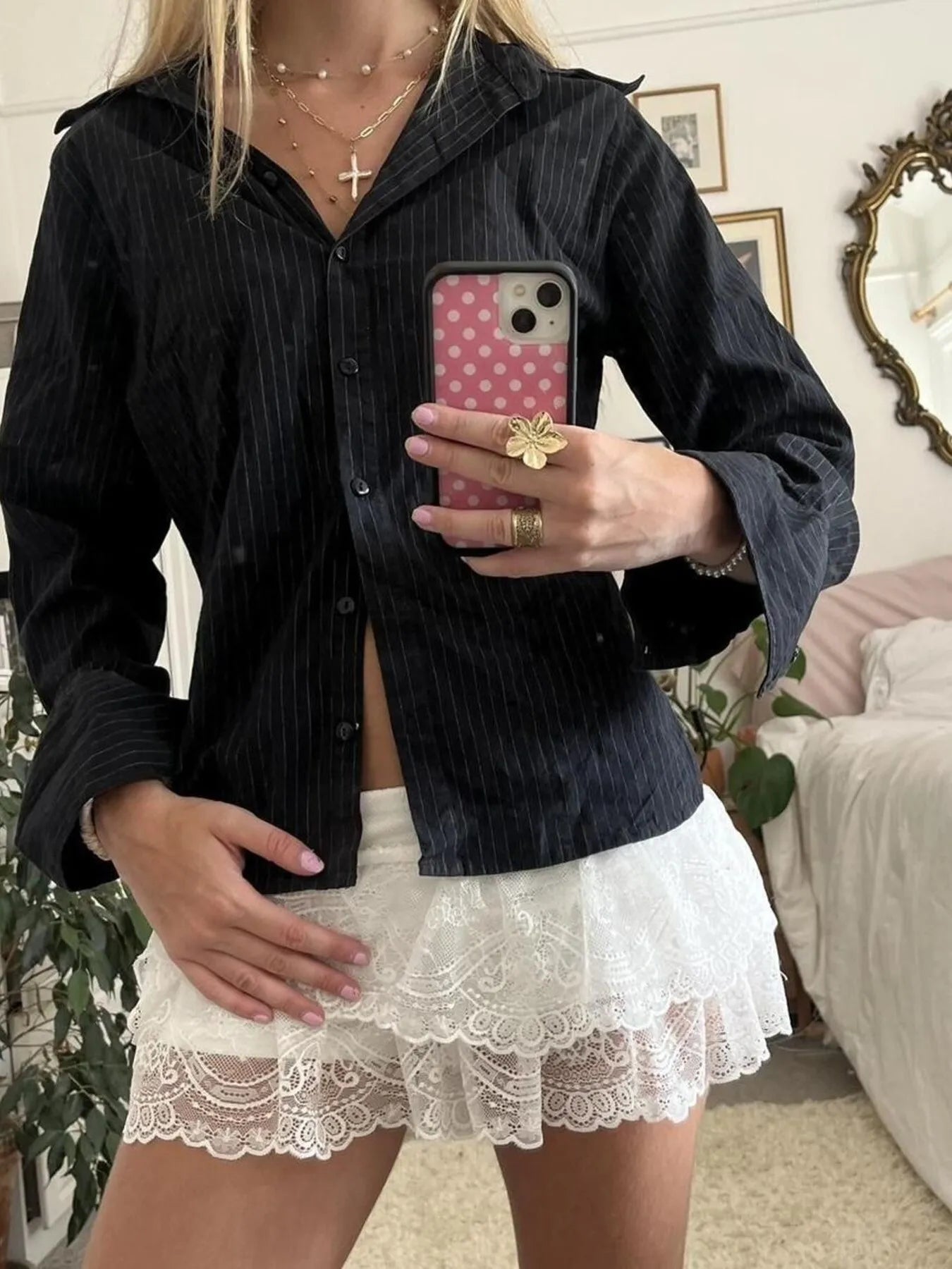 Printed Button-Down Long Sleeve Shirt - Fashorio