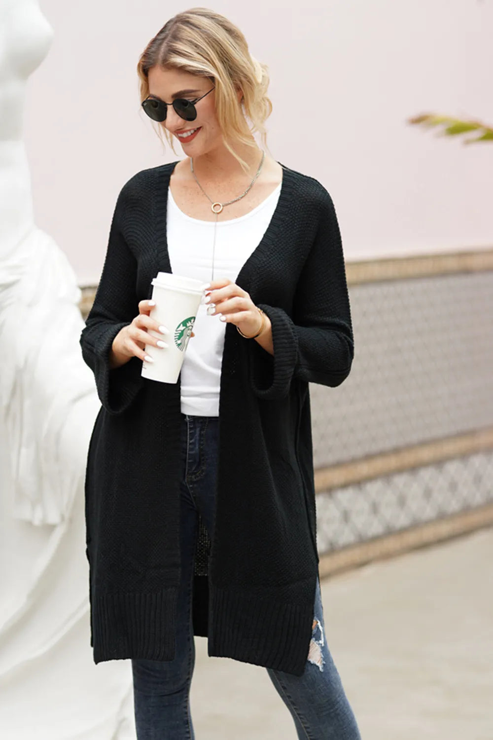 Open Front Long Sleeve Cardigan - Fashorio