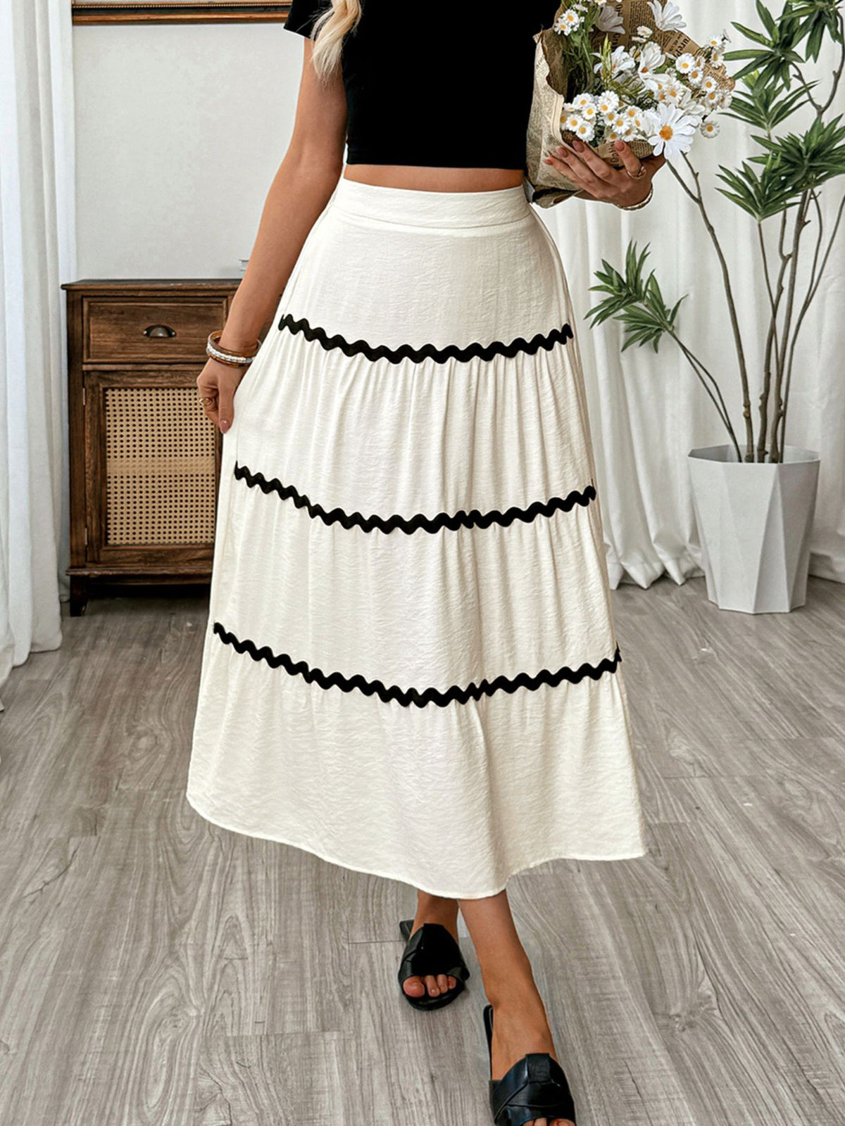 Beige midi skirt side view