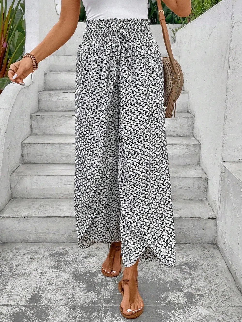 Tie waist wide leg pants back drape view