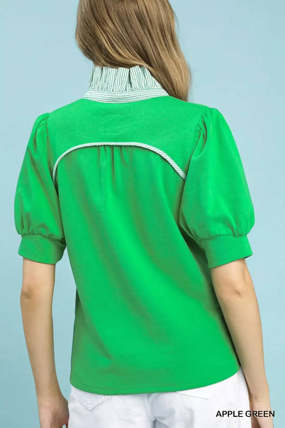 umgee striped collar popover top side view