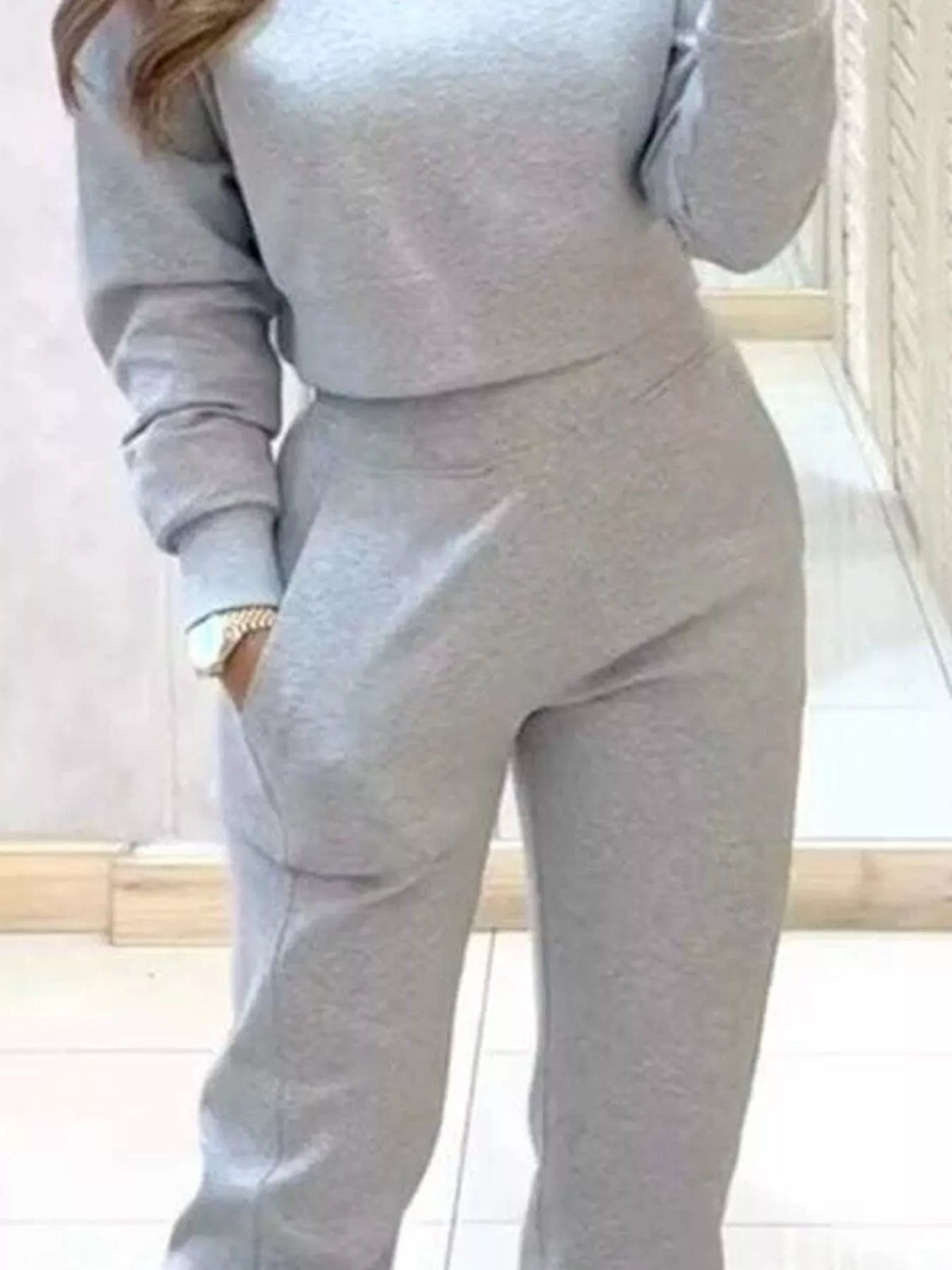 Casual Chic Cropped Sweatshirt and Jogger Set, view 14