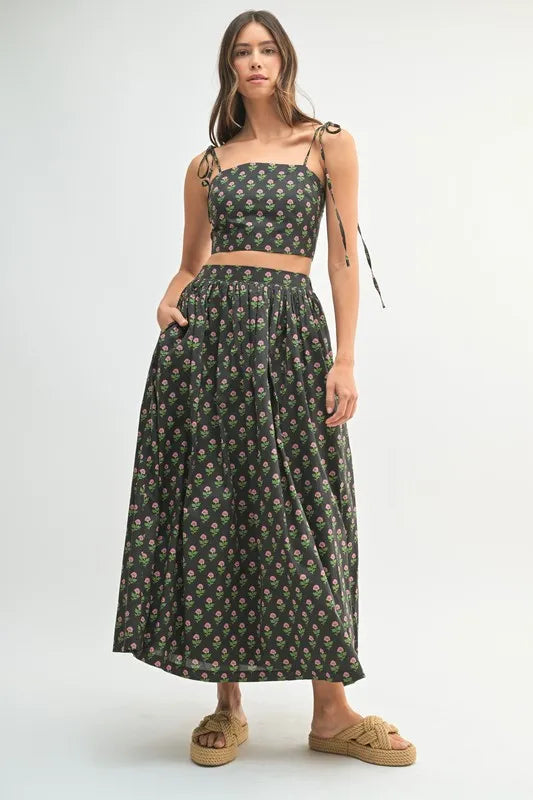 MABLE Floral Crop Top and Skirt Set - Fashorio