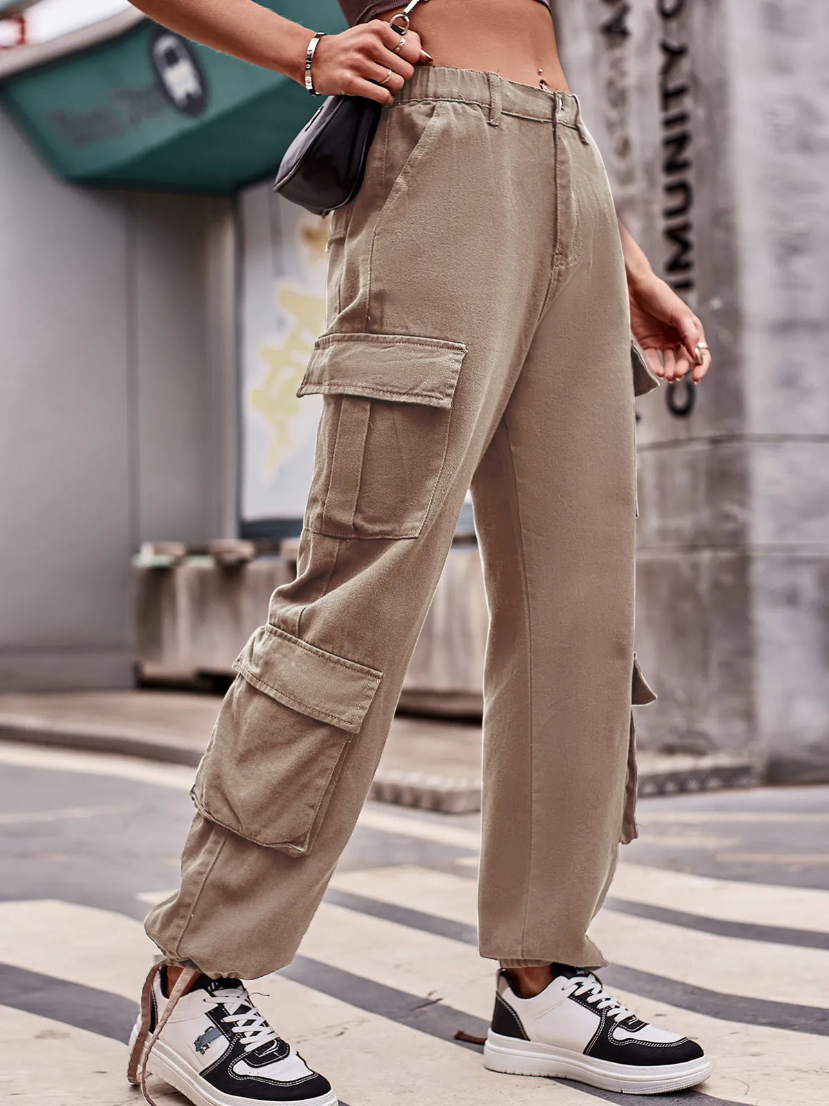 Wide leg cargo denim hem view