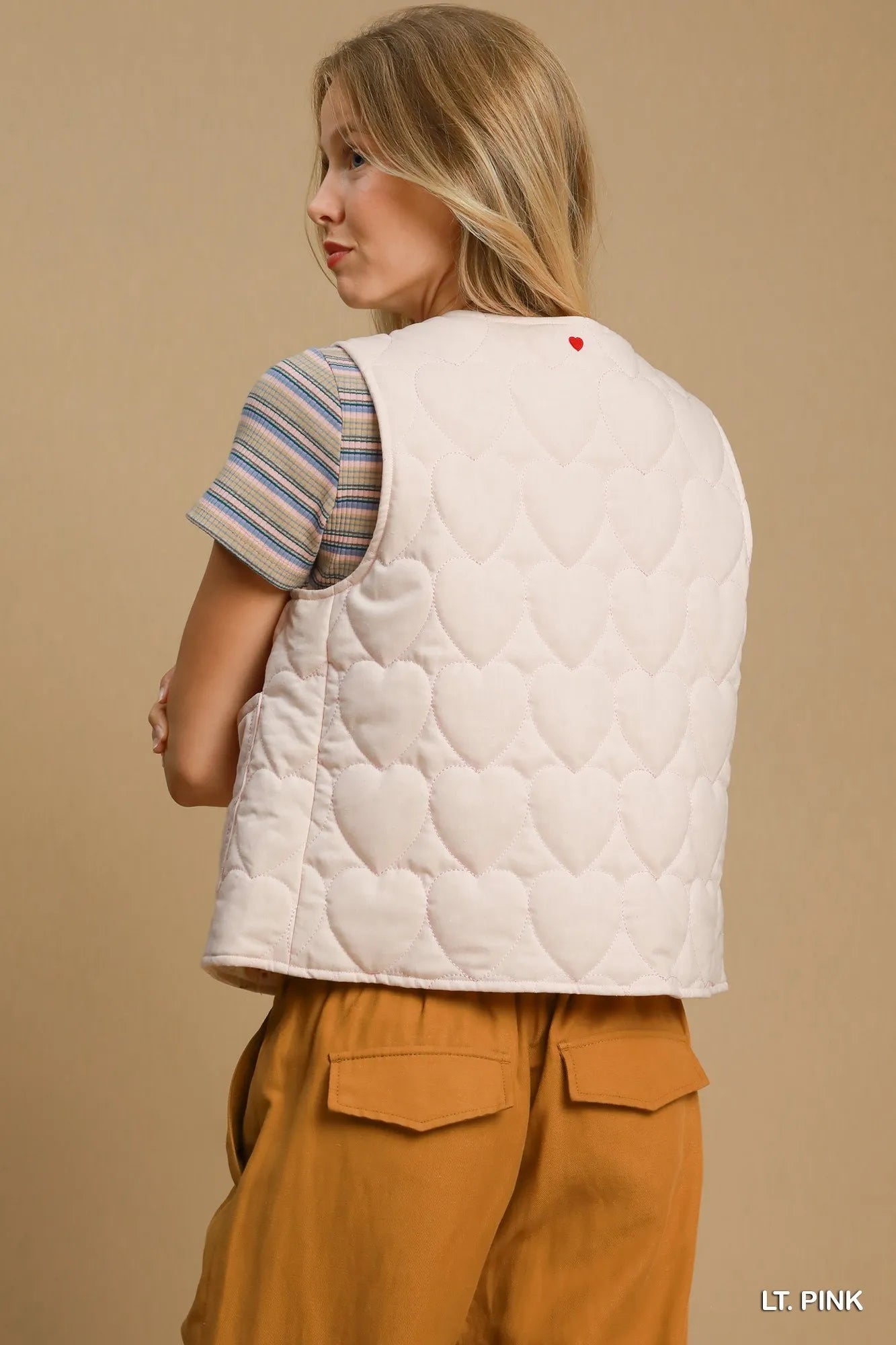 Umgee Heart Quilted Tie-Front Vest - Fashorio