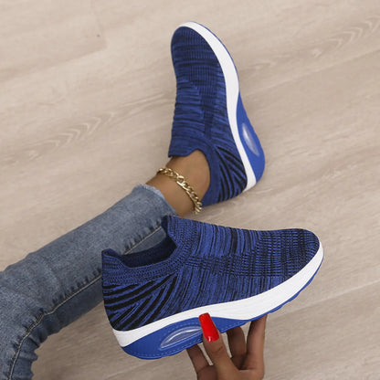 Breathable Mesh Wedge Sneakers Blue - Fashorio