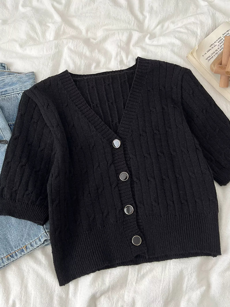 Texture knit button down cardigan front view