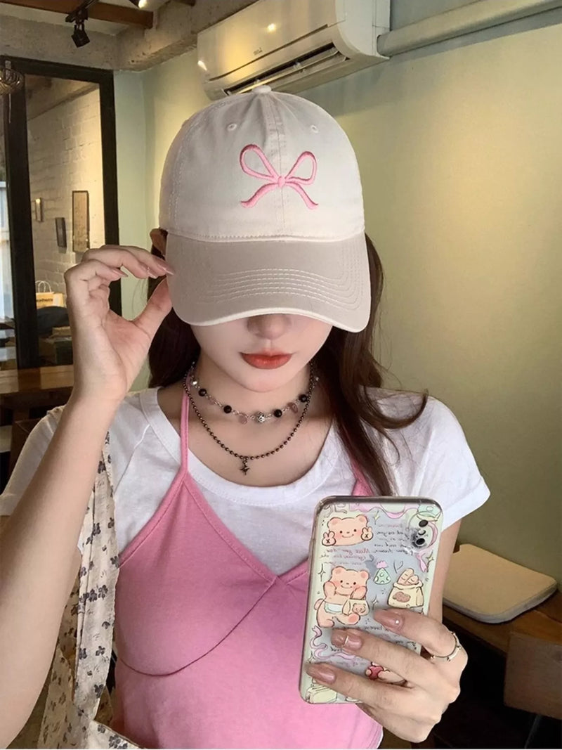 Embroidered bow baseball cap front view