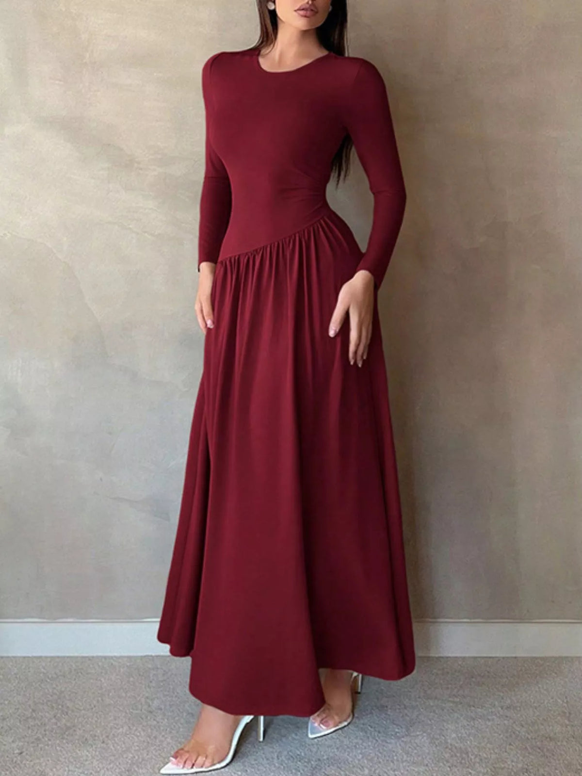 Long Sleeve Ruched A Line Maxi Dress view 7