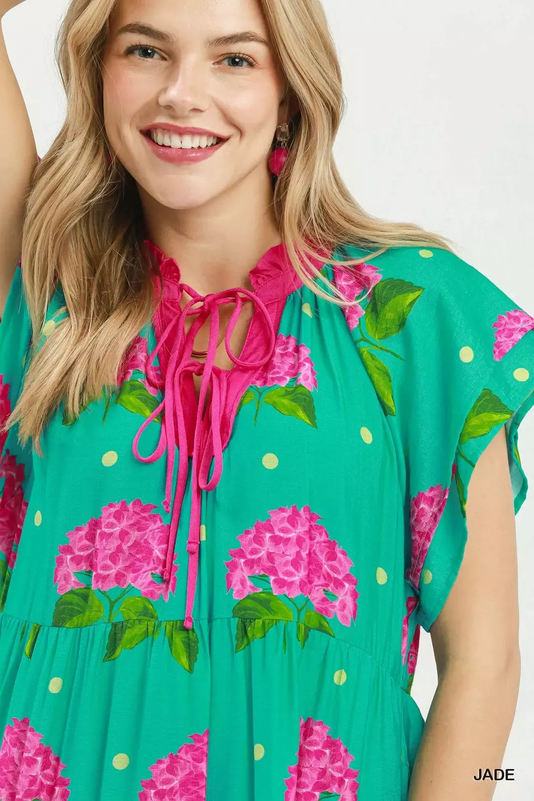 Hydrangea Print Tiered Midi Dress styled look