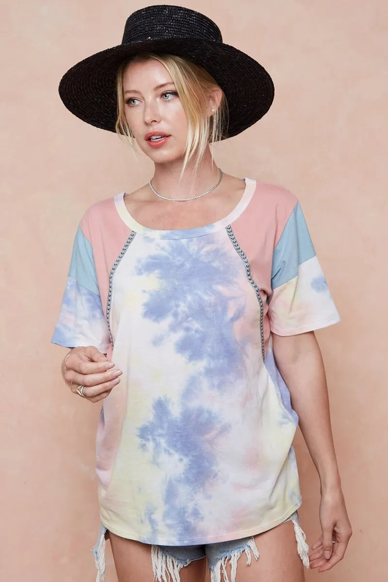 Pink blue tie dye top full outfit look