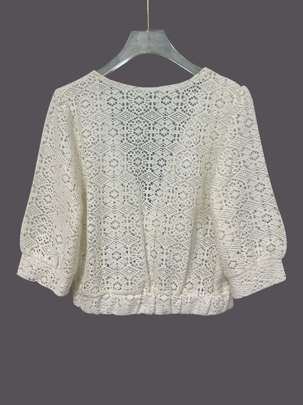 Ruched v neck openwork crop top, full length styling