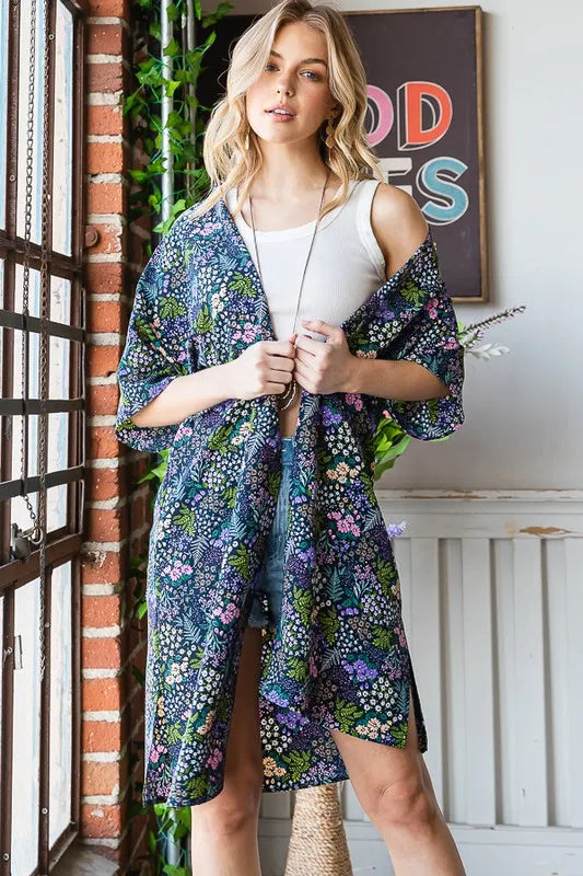 Heimish Full Size Half Sleeve Floral Open Cardigan Plus Size - Fashorio