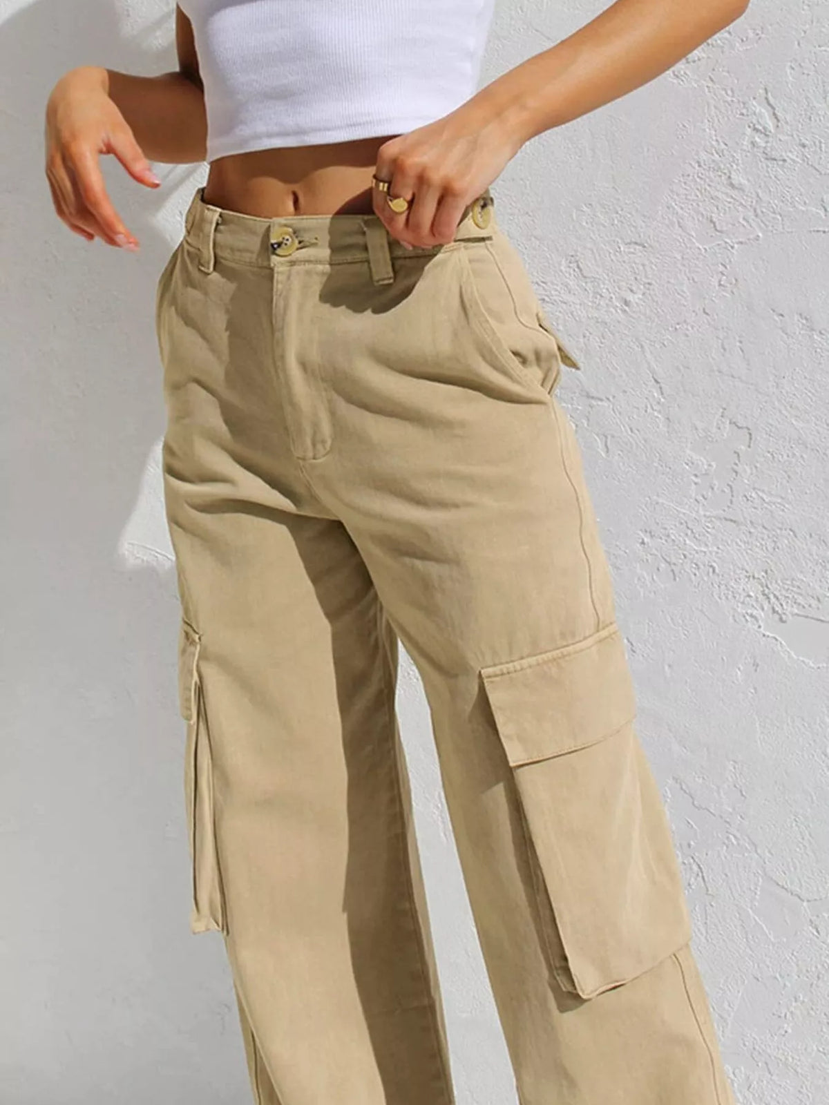 High Waist Wide Leg Cargo Jeans, view 17