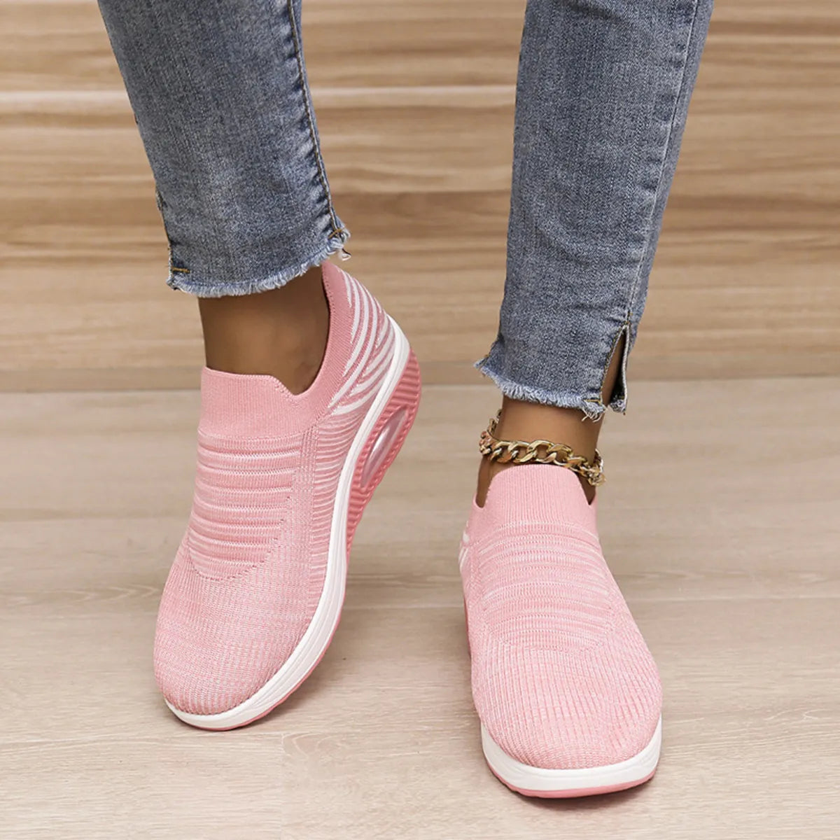 Breathable Mesh Wedge Sneakers Pink - Fashorio