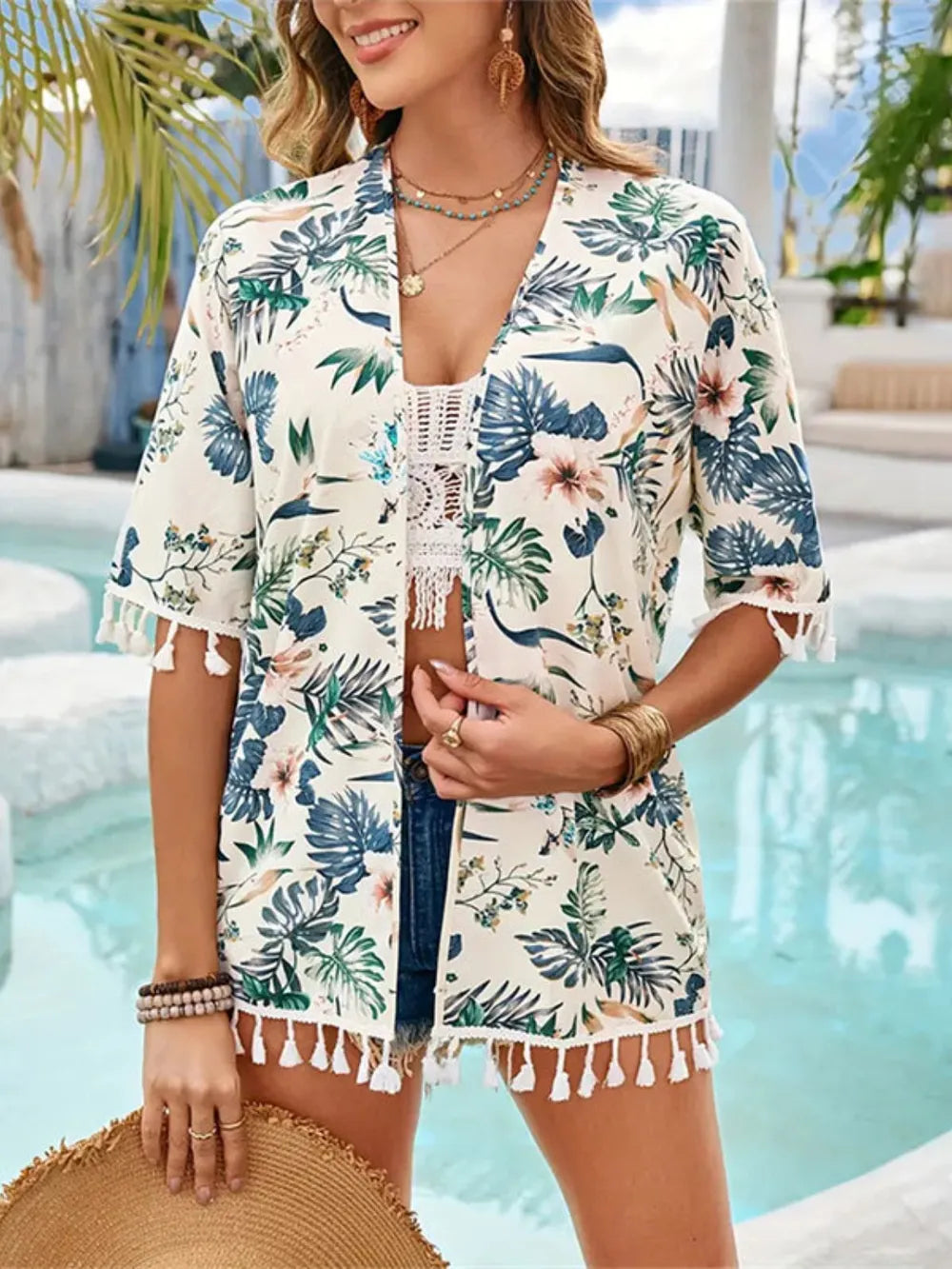 Tassel printed open front cover up front
