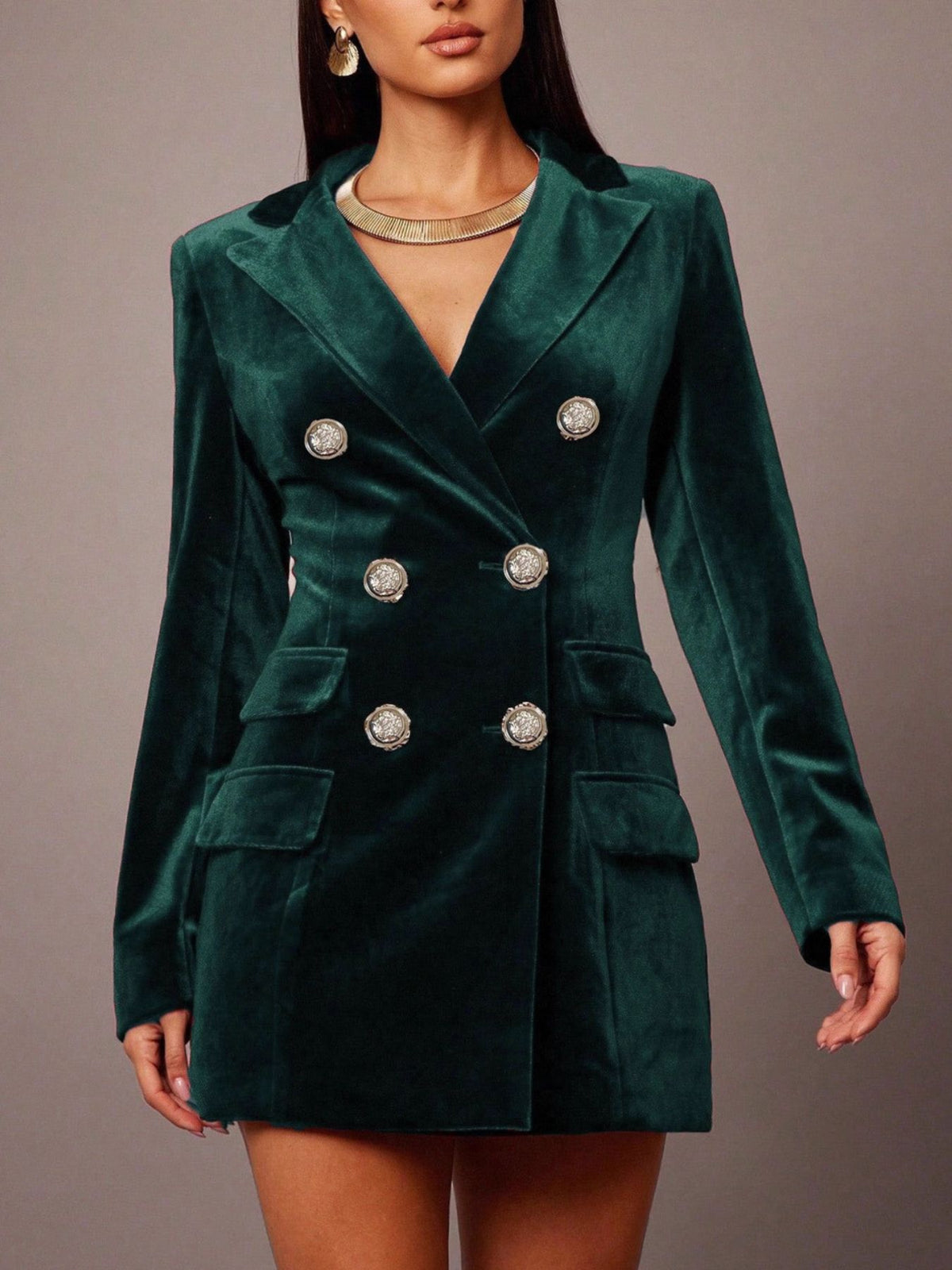 Velvet double breasted blazer dress back detail