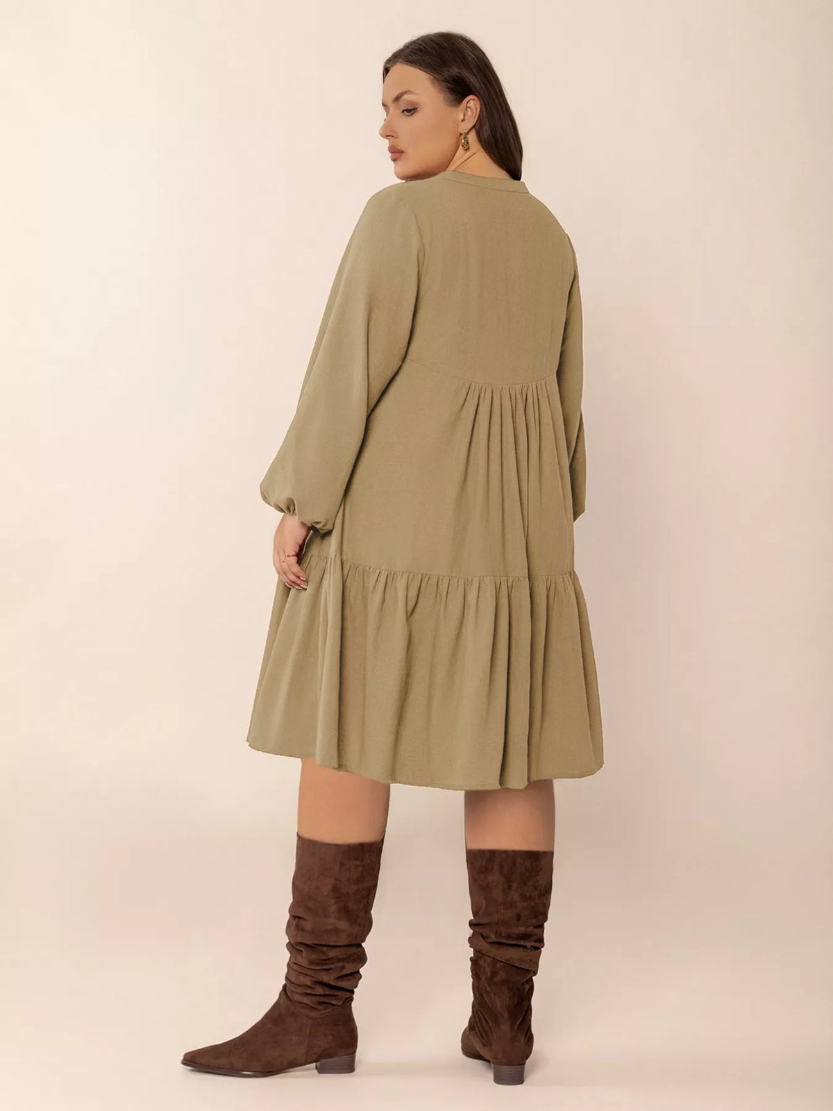 Balloon sleeve dress tie neck detail