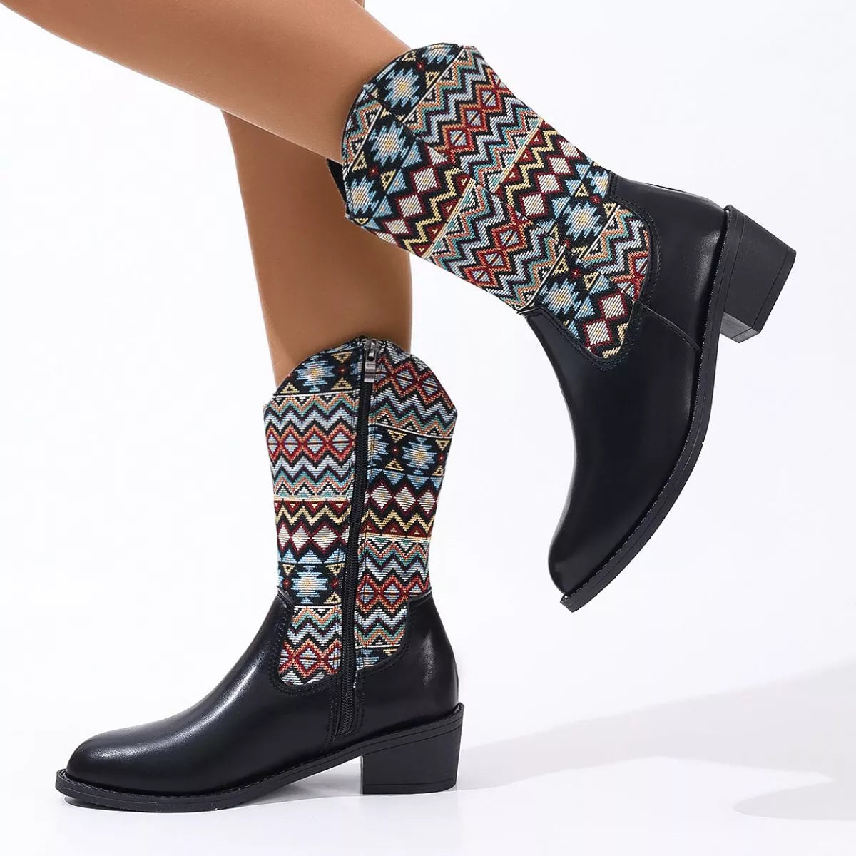 Point toe block heel boots sole and outsole view