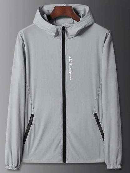 Men's Plus Size Zip Up Long Sleeve Hooded Jacket Gray - Fashorio