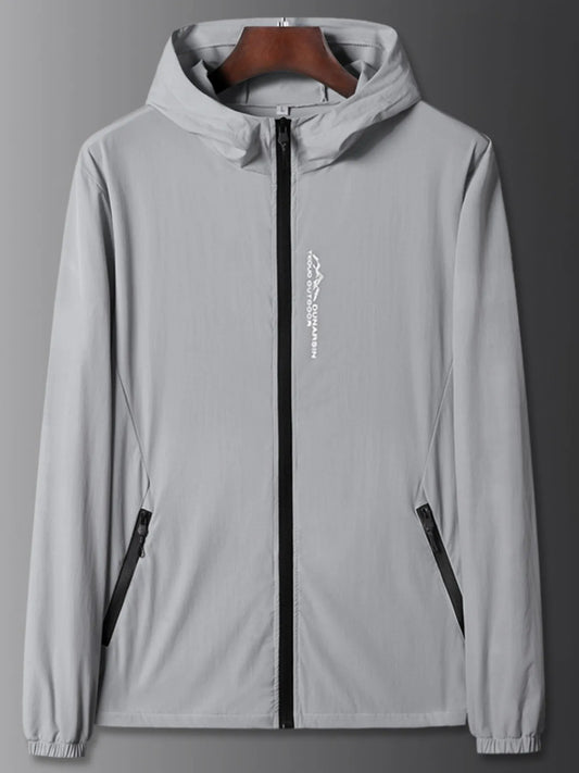 Men's Plus Size Zip Up Long Sleeve Hooded Jacket Gray - Fashorio