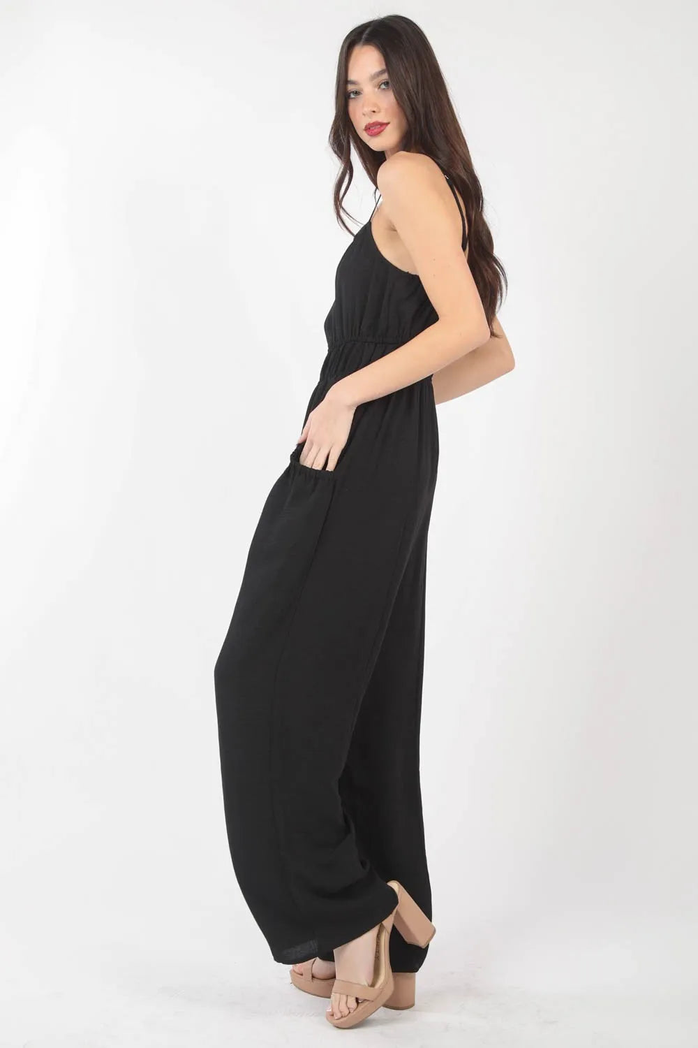 Pintuck Detail Woven Sleeveless Jumpsuit detail