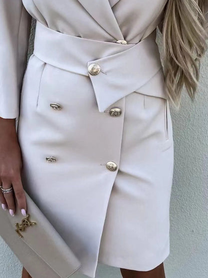Double-Breasted Lapel Collar Longline Blazer - Fashorio