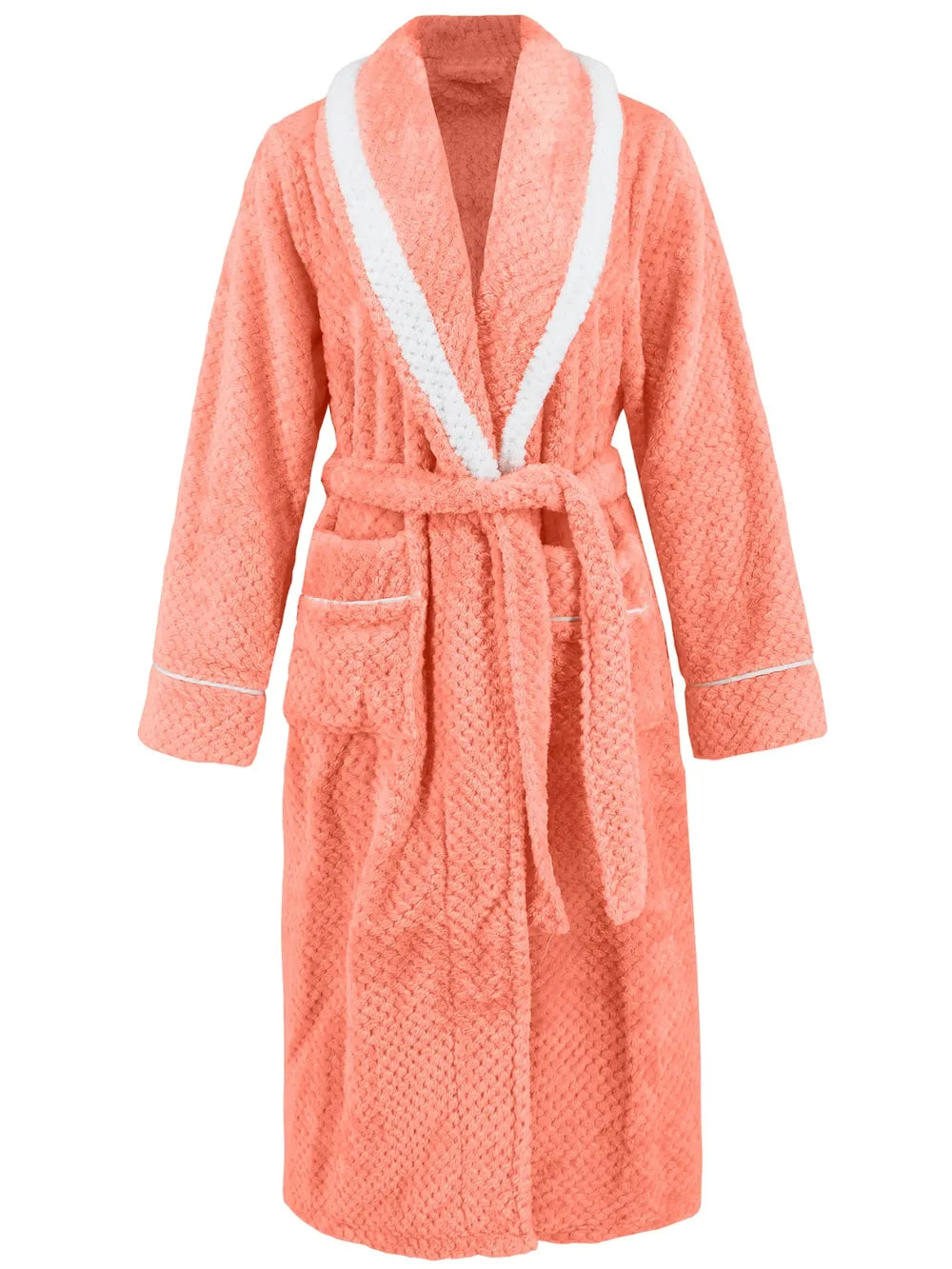 Contrast Trim Tie Waist Lounge Nightgown with Pockets - Fashorio