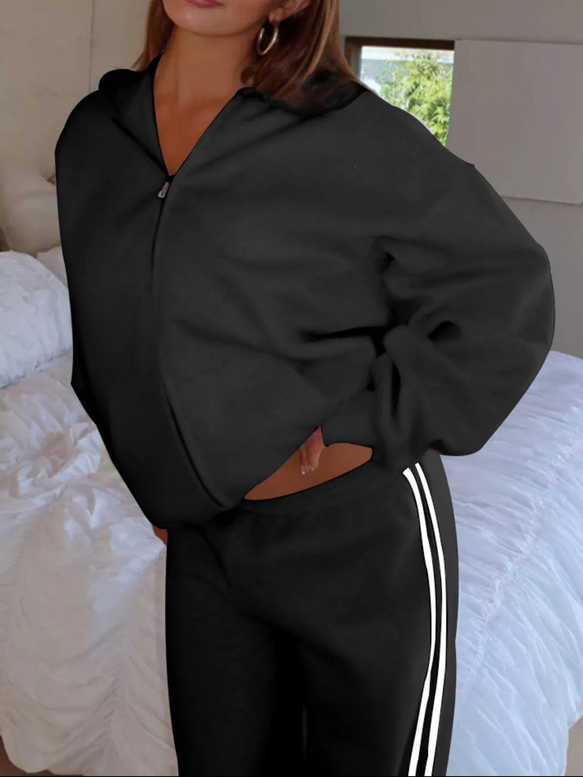 Athleisure zip hoodie and pants two piece set full look