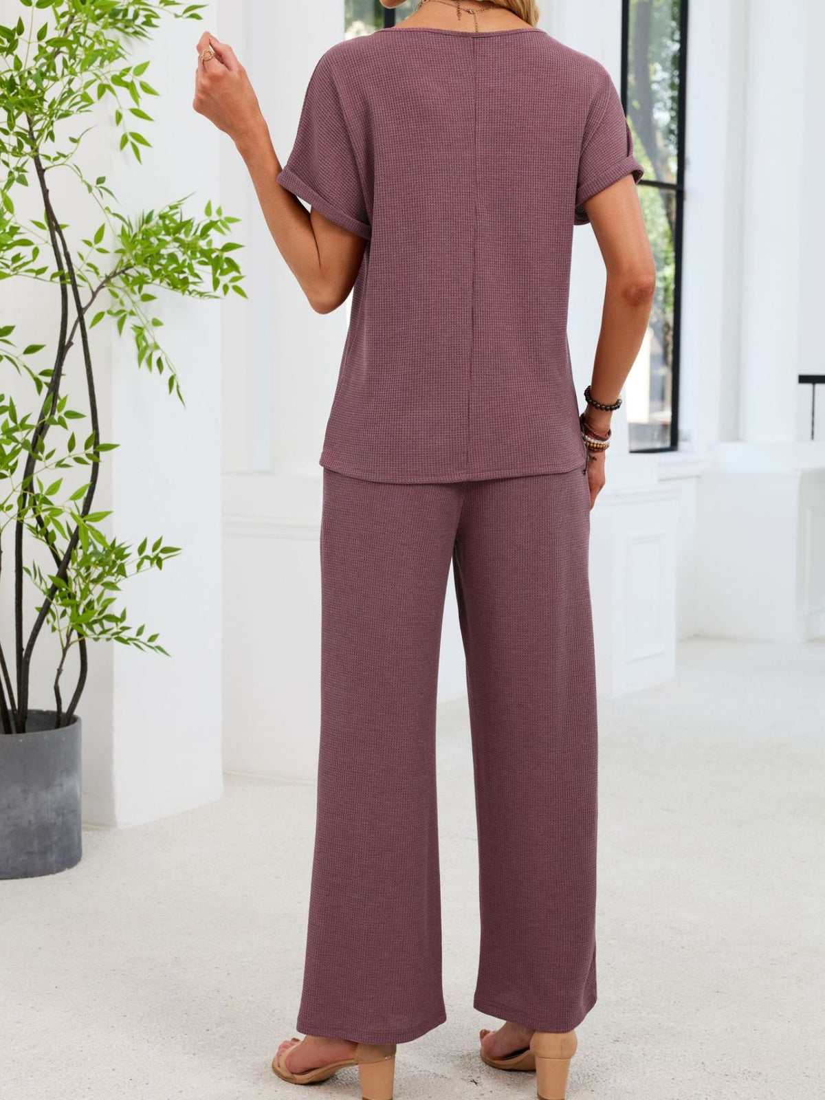 Lace Detail Short Sleeve Top and Pants Set, view 6